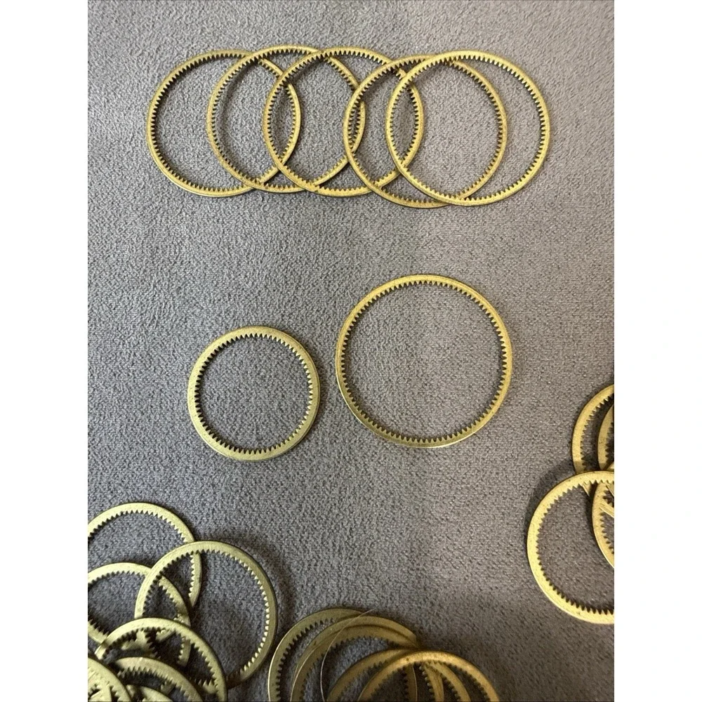 70 Flat Watch Ring Gears Gold Brass steampunk Part Wheel Lot Vtg internal tooth
